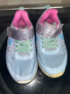Kids Light Blue Glitter Star Sneakers with Pink Lining